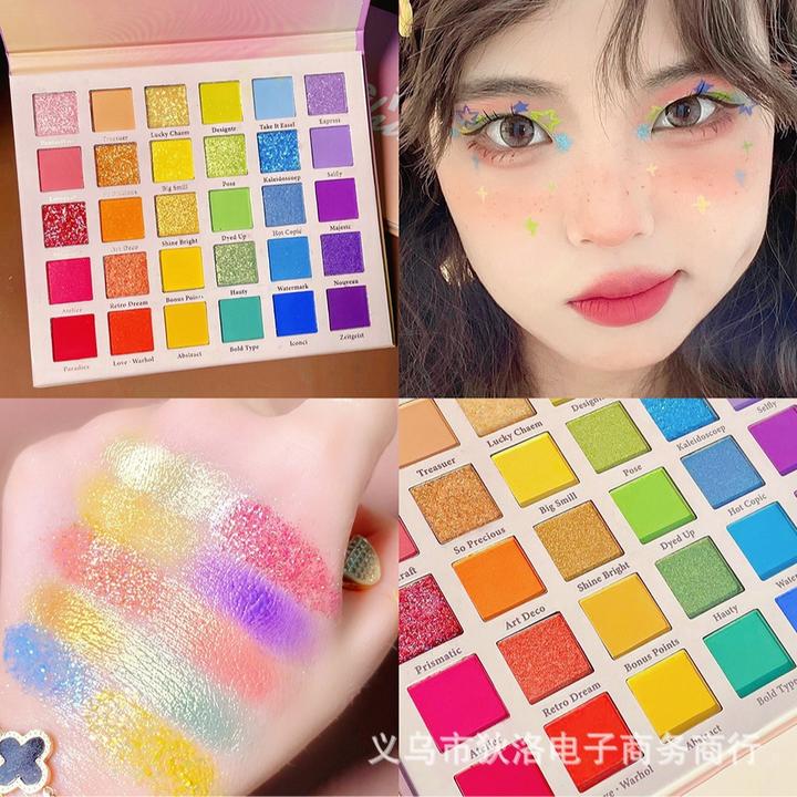 多巴胺彩色眼影30色彩虹糖眼影盘马卡龙舞台妆亮片眼影哑光珠光