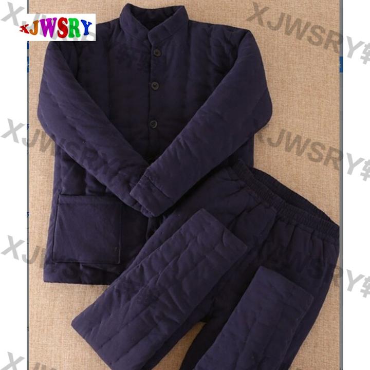 棉花保暖手工冬季男士加厚棉衣直筒裤中老年老年人套装