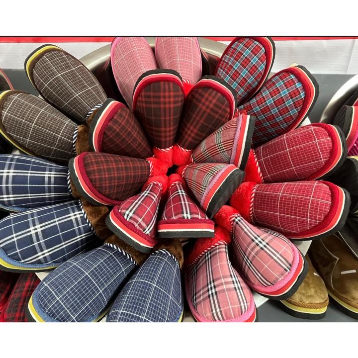 7双格子款式毛口保暖舒适棉拖鞋冬季厚底加绒防滑加厚