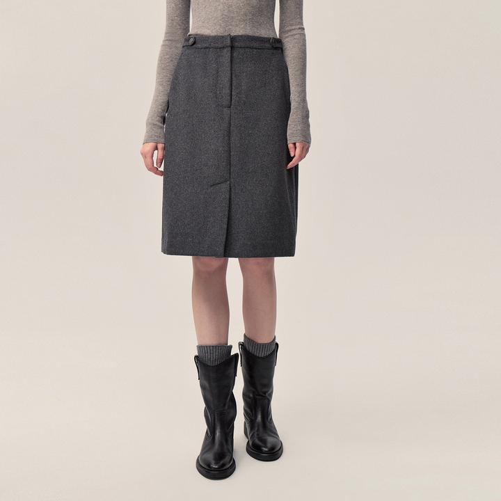 华吉言/HUAJIYAN【毛呢裙】羊毛立裁提臀毛呢直筒半裙