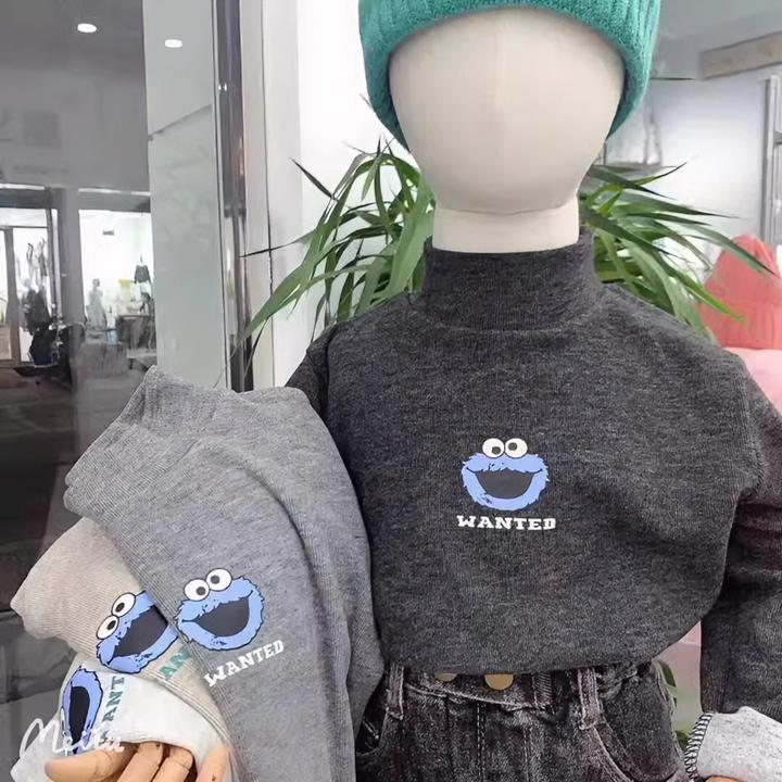 儿童德绒打底衫宝宝中小儿童可爱卡通长袖内搭秋冬保暖半高领上衣