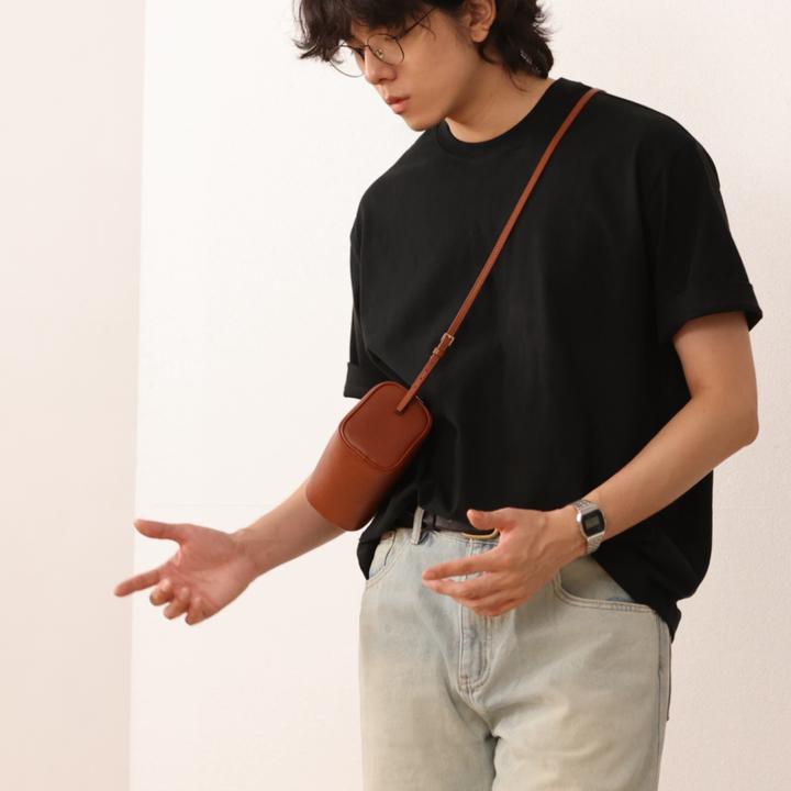 头层小牛皮ROW笔袋包斜挎肩带手提笔筒包轻奢时尚女士优雅小包包