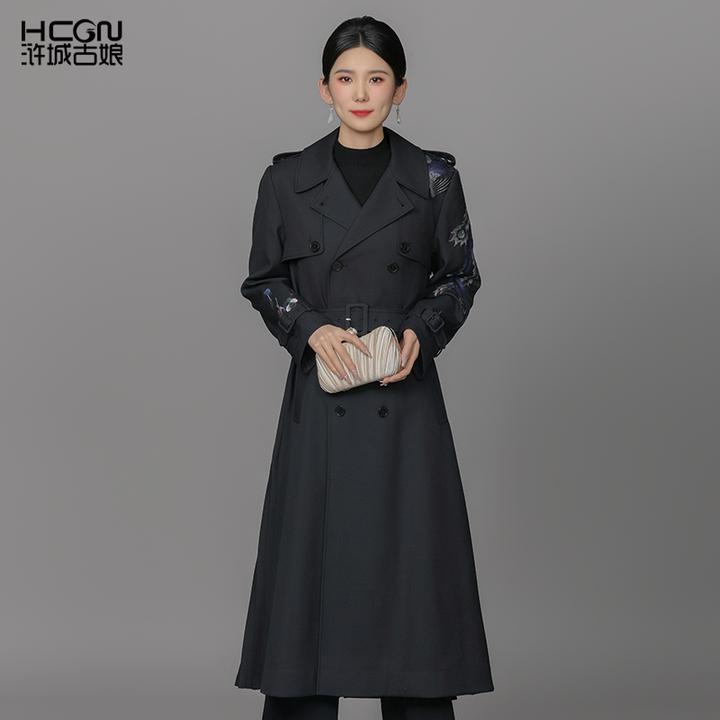 【绵羊毛】中国风精致刺绣宽松气质女显瘦香梅武凤羊毛风衣ACL11516