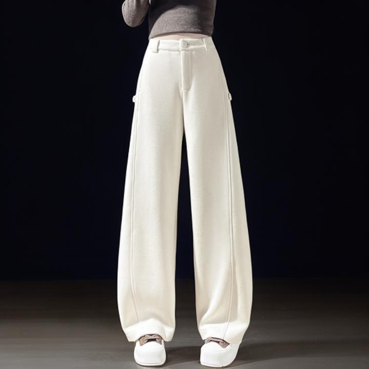 米白色毛呢弯刀裤女秋冬宽松显瘦裤子女款爆款2025新款加厚香蕉裤
