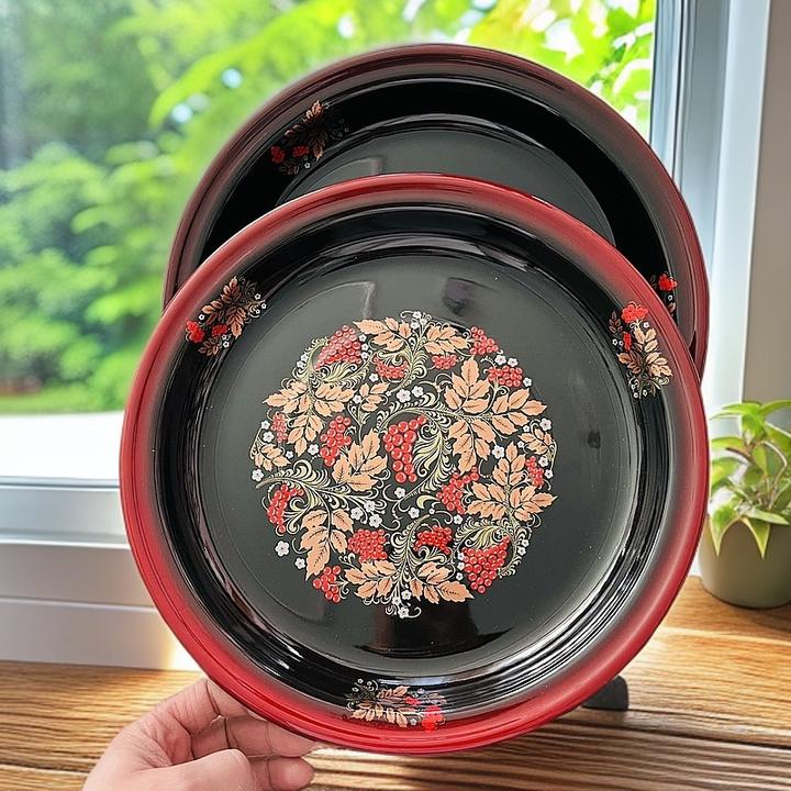 新疆包邮 【黑红色30公分盘子两个】 精美珐琅彩复古家用搪瓷盘子