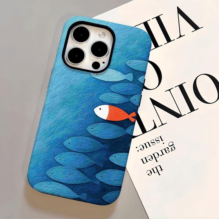 小鱼群小众创意适用于苹果16pro华为OPPO小米VIVO简约手机壳A119