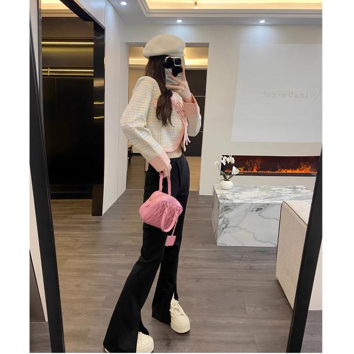 【现货】微喇裤女2025春夏新款高腰修身黑色长裤显瘦小个子休闲裤子