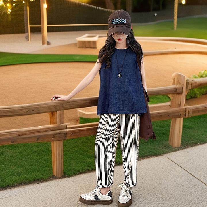 女童夏季套装2025新款洋气薄款无袖牛仔儿童夏装女大童休闲两件套
