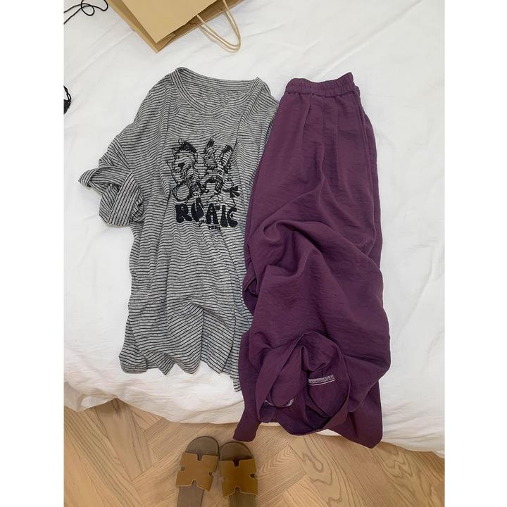 超好看葡萄紫肌理感阔腿裤女2025夏季新款百搭垂感宽松休闲长裤