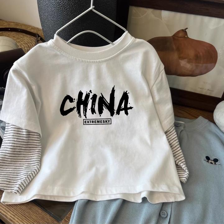 纯棉儿童长袖T恤春秋款条纹休闲假两件打底衫男童宝宝秋装上衣男