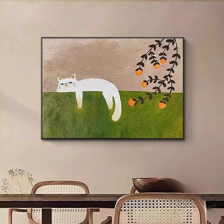 法式沙发背景墙挂画慵懒猫咪客厅装饰画可爱动物治愈系玄关装饰画