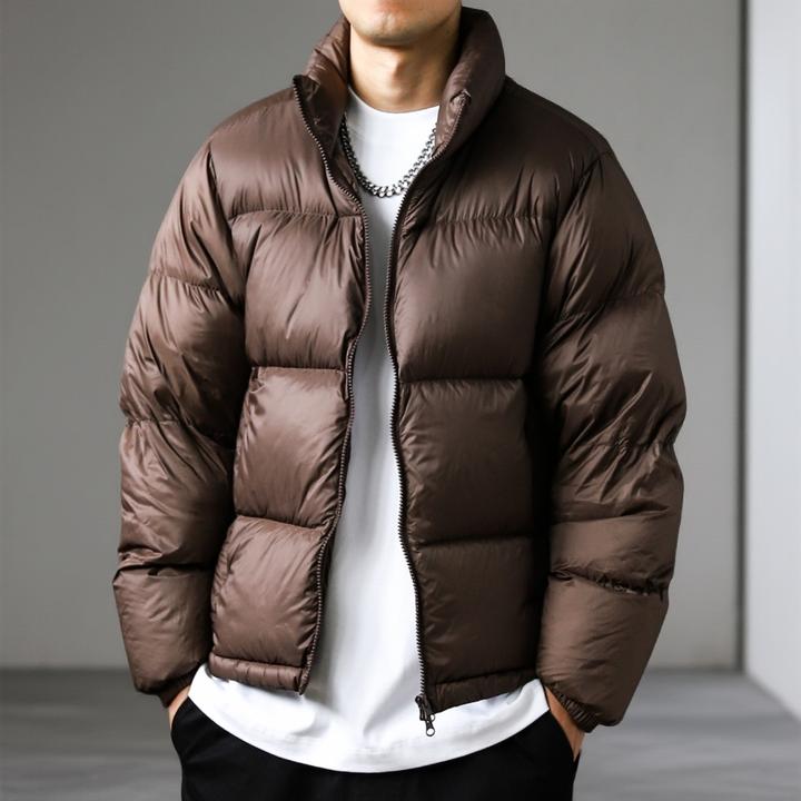 宾斯洛特白鸭绒亮面秋冬美式立领面包纯色加厚宽松羽绒服外套咖色