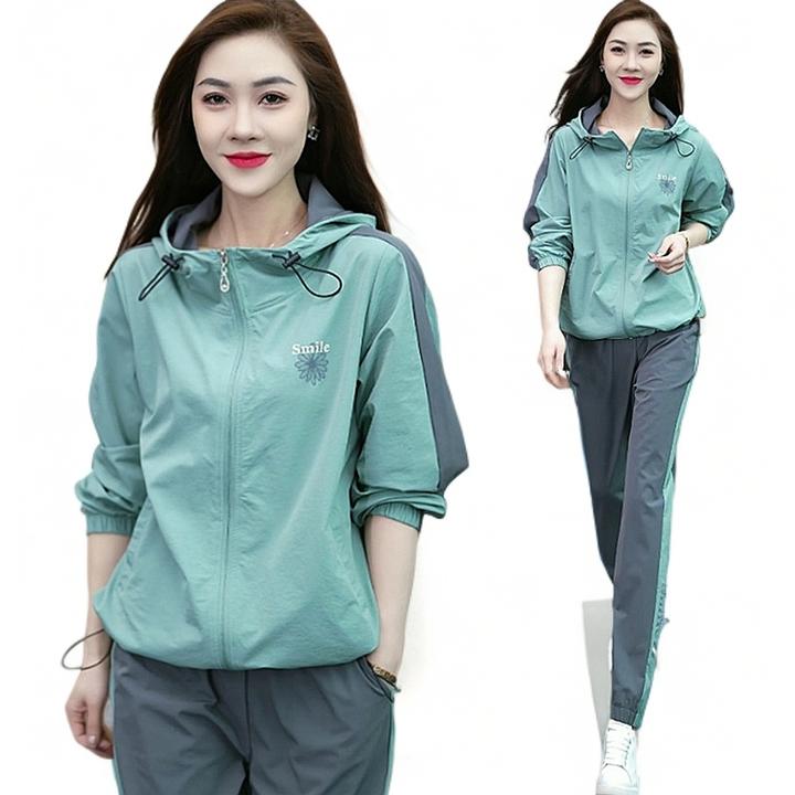 跑步运动服套装女2025新款春秋休闲时尚小个子连帽气质外套两件套