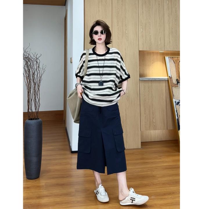 YYOUHAN 2025新款【接头素描】极简时尚黑白条纹百搭T恤 2506C3382