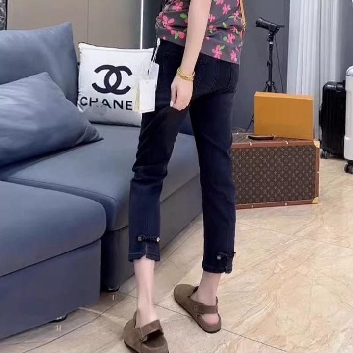 杜拉妮2025春季新款高腰黑色直筒牛仔裤胖mm百搭弹力显瘦九分烟管