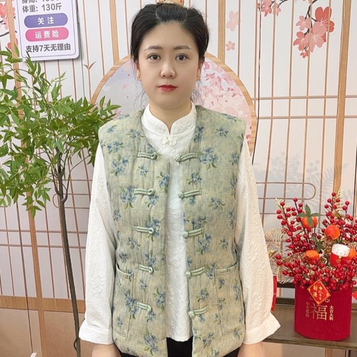 手工纯棉花复古文艺民族风中国风棉麻双层纱色织盘扣新中式