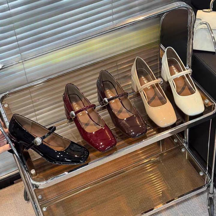 2025春夏新款韩版通勤方头玛丽珍法式温柔粗跟单鞋时尚百搭高跟鞋