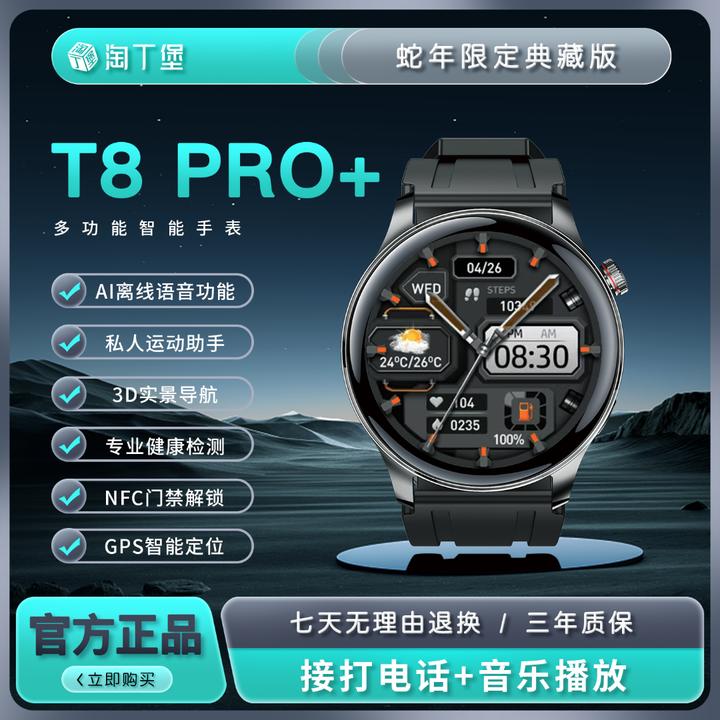 【2025典藏版】淘丁堡T8Pro+智能手表Ai语音红外遥控支付门禁黑-TY