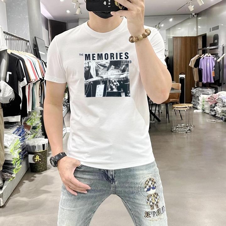 2026夏季丝光棉潮流男士短袖T恤韩版修身青年圆领高级感透气男t恤