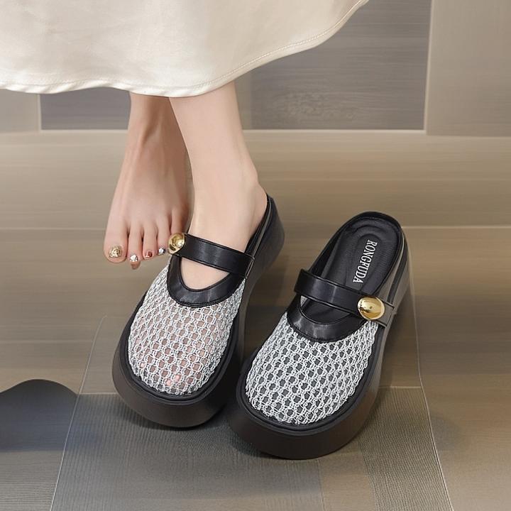 半拖小众春夏时尚休闲小香风英伦平底玛丽珍极简风日常镂空包头拖