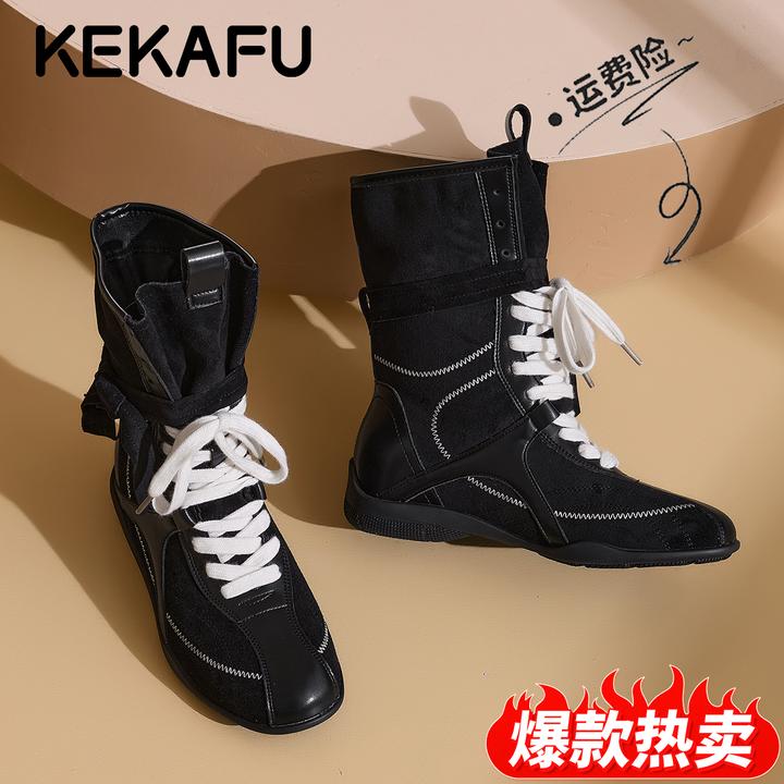 珂卡芙拳击靴巴恩风马丁靴2025冬季新款爆款中筒西部靴美拉德靴子