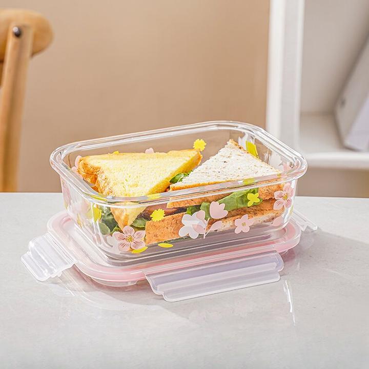 【9,99发2套】樱为有你花饭盒微波炉可加热上班族透明保鲜饭盒便携