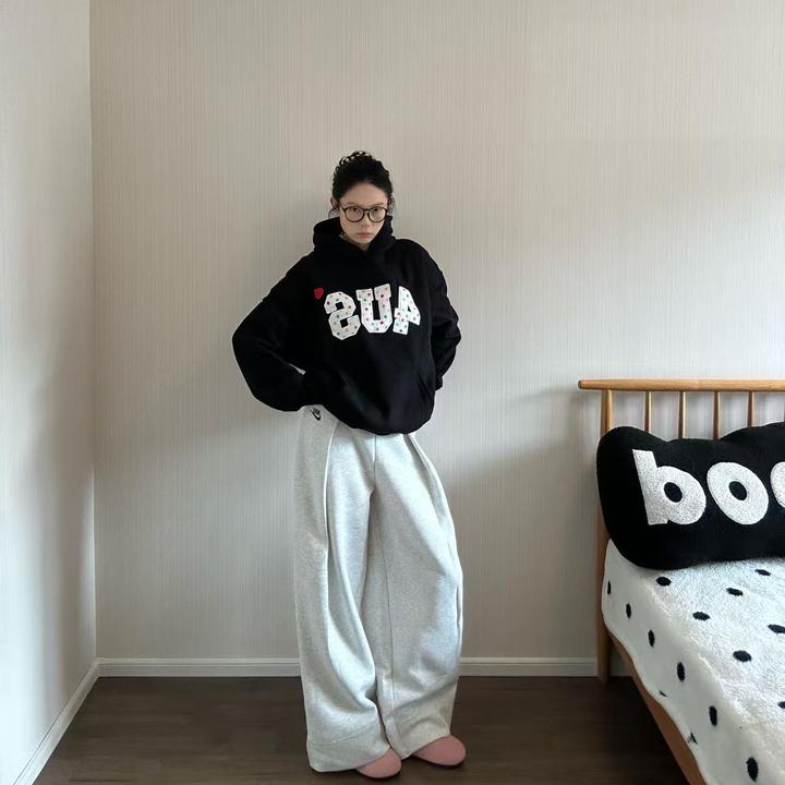 秋冬季彩色爱心波点印花卫衣情侣款宽松上衣连帽衫休闲百搭