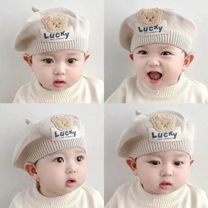 婴儿帽子秋冬款贝雷帽宝宝毛线帽可爱超萌男女宝秋季婴幼儿针织帽