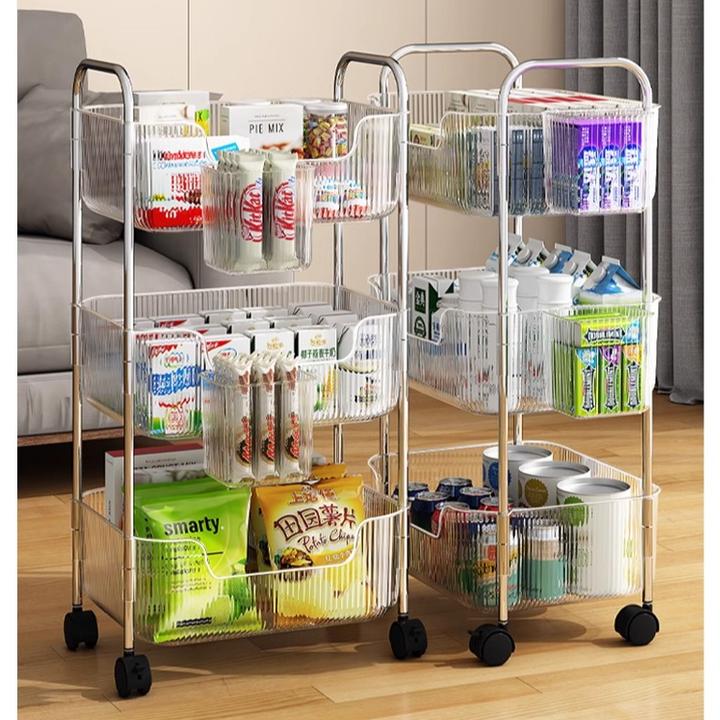 厨房置物架菜篮子落地移动多层储物柜放零食蔬菜透明小推车收纳架