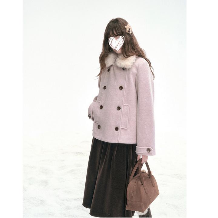 粉色信件 双排扣夹棉毛呢外套冬季韩系氛围感气质粉色加厚大衣女