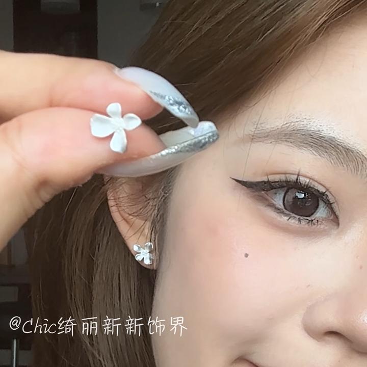 纯铜耳饰 甜美栀子花耳钉女小众设计感森系小花耳环简约时尚气质