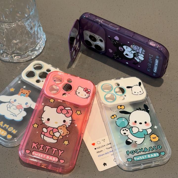 BANCA卡通翻盖镜子适用苹果16promax手机壳13/14/15潮华为小米15