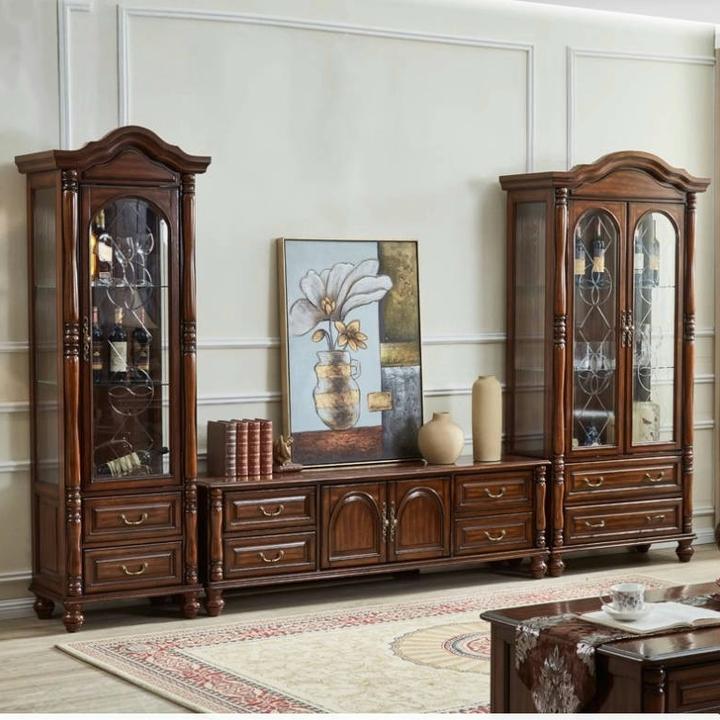 北美进口白蜡木美式1.8/2.0米电视柜全实木单双门酒柜展示柜组合