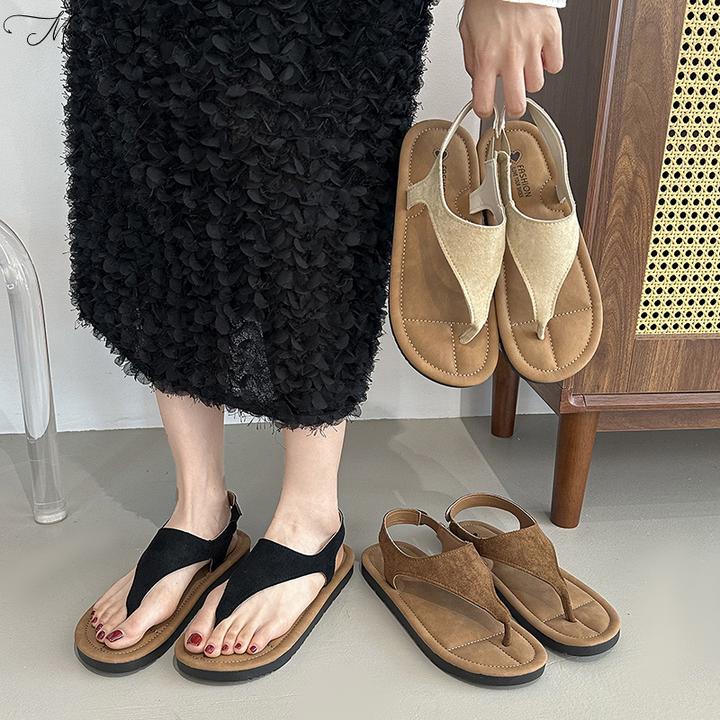 【万达撤柜】复古人字夹脚趾百搭增高凉鞋女夏季新款软鞋子厚底平底