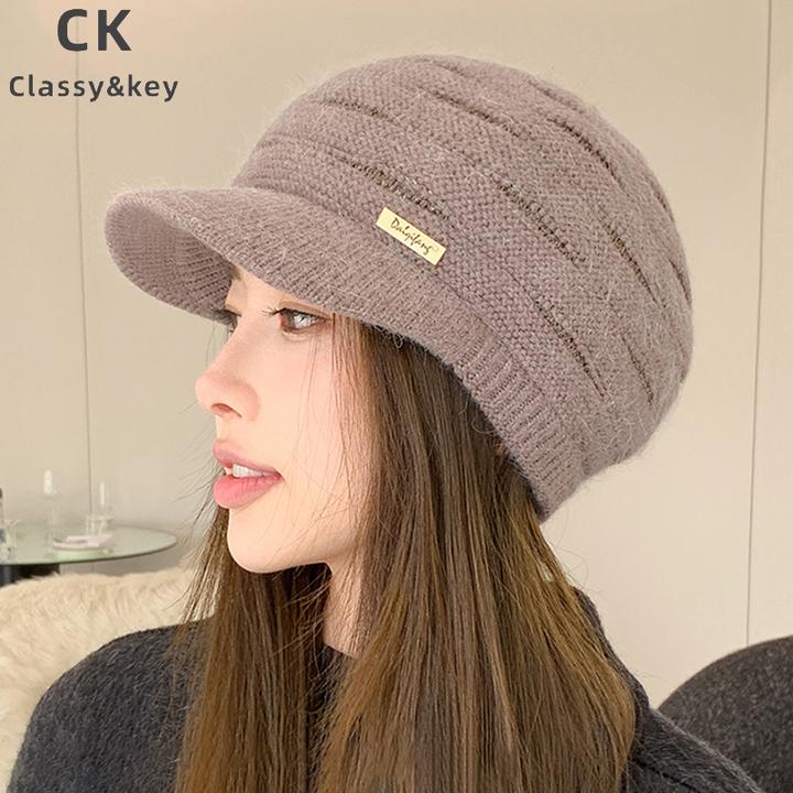 Classy key新加坡设计师联名款加厚兔毛帽女保暖帽护耳加绒针织帽
