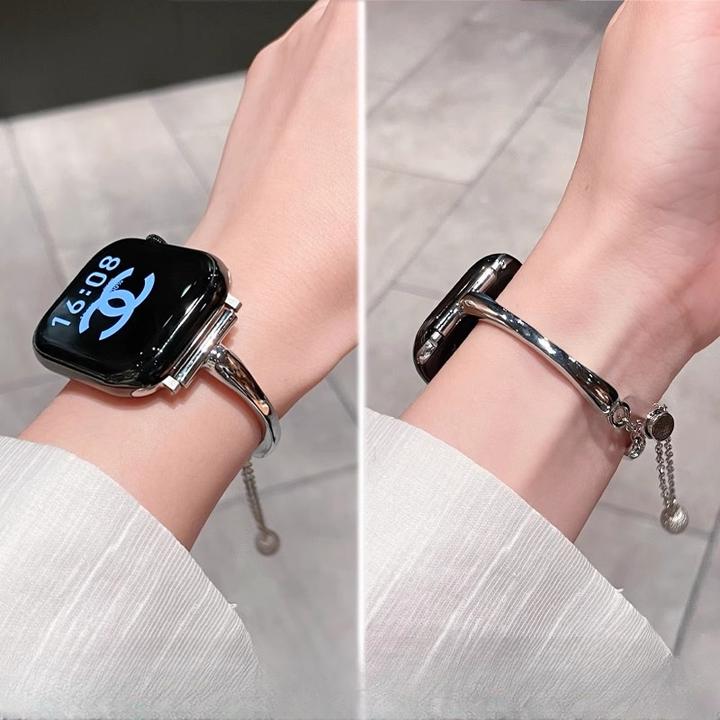 适用applewatch新款s11细款手镯式表带iwatch10轻奢时尚9金属腕带