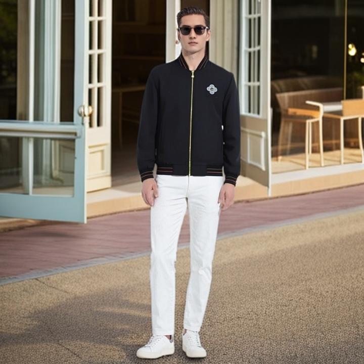 秋冬男士新款时尚潮流刺绣休闲外套夹克红色百搭帅气修身立领男款