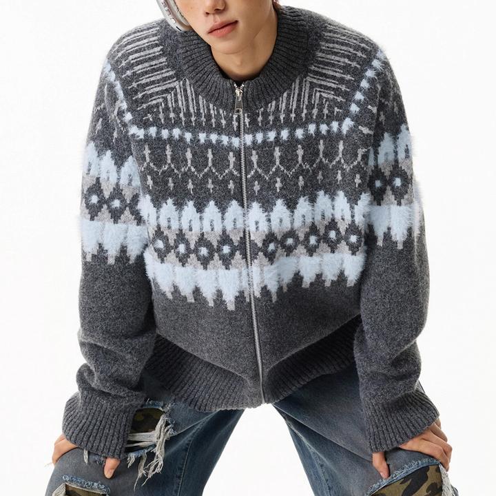 费尔岛提花撞色开衫毛衣男秋冬季羊毛混纺情侣慵懒高级感针织外套