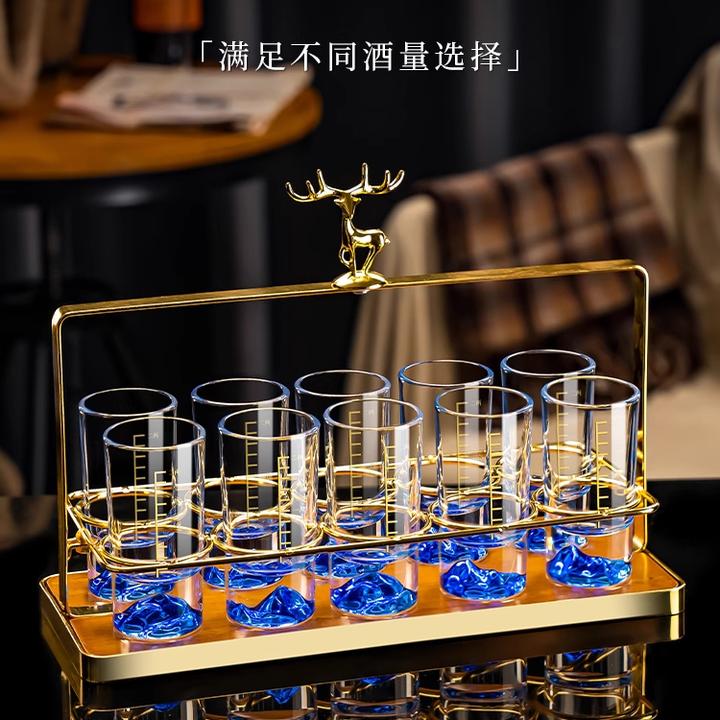 高档二两白酒杯套装轻奢观山杯一两刻度烈酒杯玻璃酒杯家用高颜值