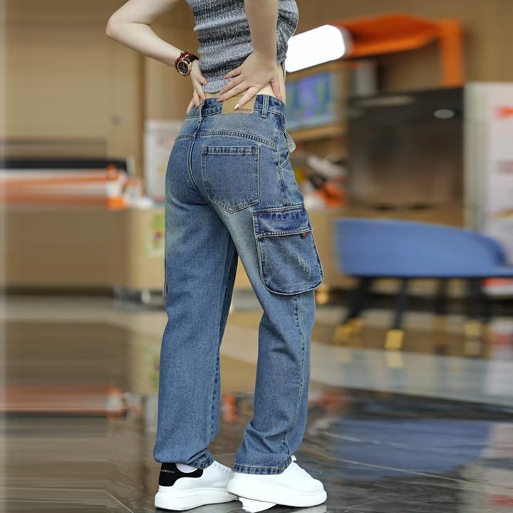 美式复古高街直筒潮流阔腿痞帅显瘦撞色重工水洗做旧百搭牛仔裤男