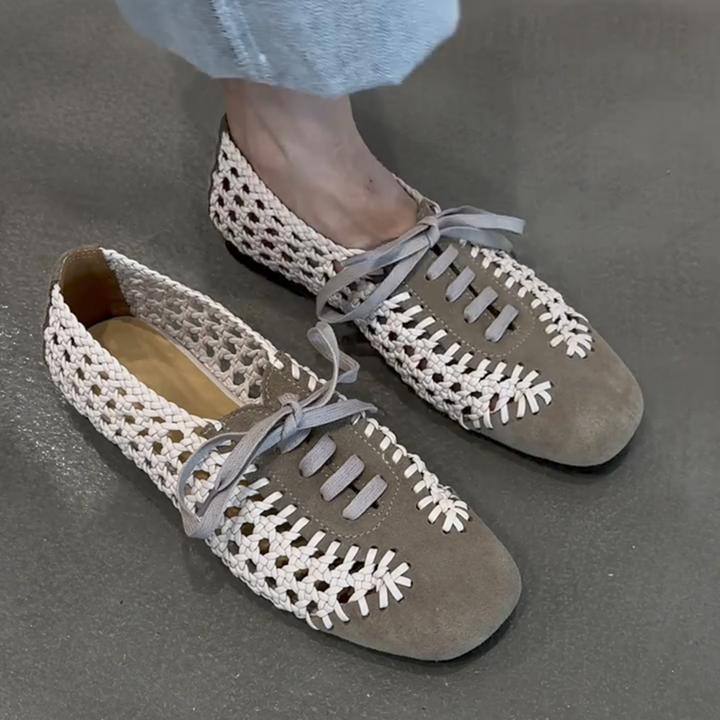 旗舰版~小众复古编织夏季透气百搭德训鞋女简约韩版休闲系带单鞋