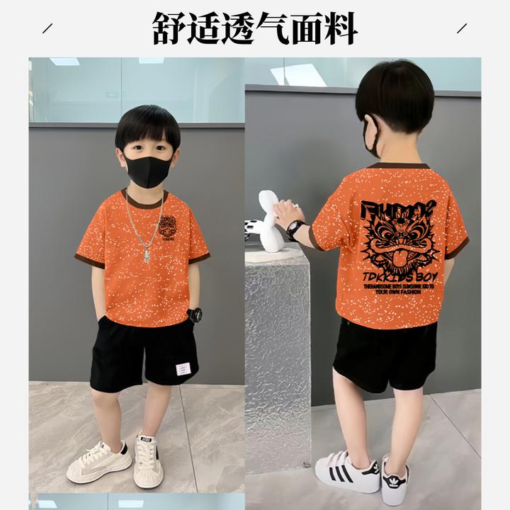 新款韩版日系男童女童圆领扎染短袖短裤帅气时尚男孩子T恤俩件装
