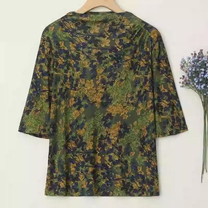 LANZIBES/蓝之蓓真丝42针T恤时尚气质印花桑蚕丝复古上衣M8851