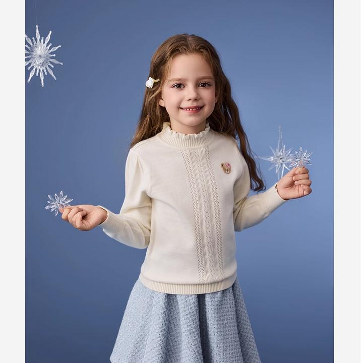 PawinPaw卡通小熊童装25年秋冬新款女童花边领毛衣PCKAF4921E