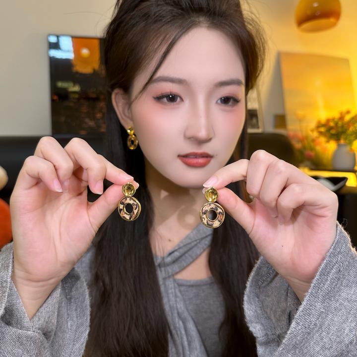 铜合金耳饰 「金钱豹纹」流苏耳钉简约百搭气质轻奢耳环女耳饰