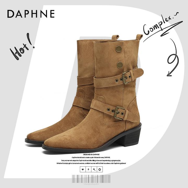 达芙妮网红爆款短靴女款瘦瘦靴2025秋季复古美拉德尖头西部时装靴