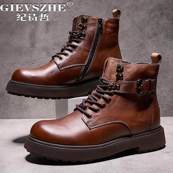 纪诗哲男鞋加绒轻便复古短靴男款时尚轻奢休闲鞋子百搭潮流马丁靴