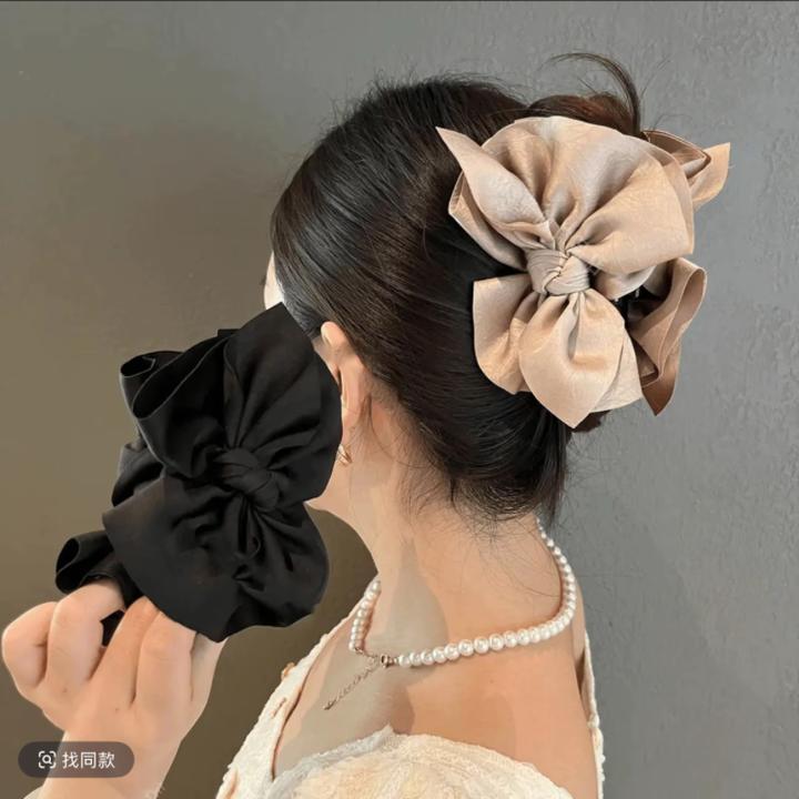 法式蝴蝶结抓夹女高级感缎面发夹后脑勺盘发鲨鱼夹低扎马尾夹头饰