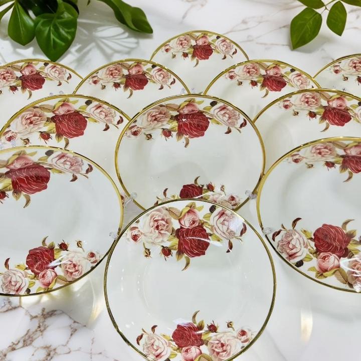 新疆包邮【大红玫瑰10个拉面盘】好看陶瓷拉面盘家用盘子陶瓷菜盘