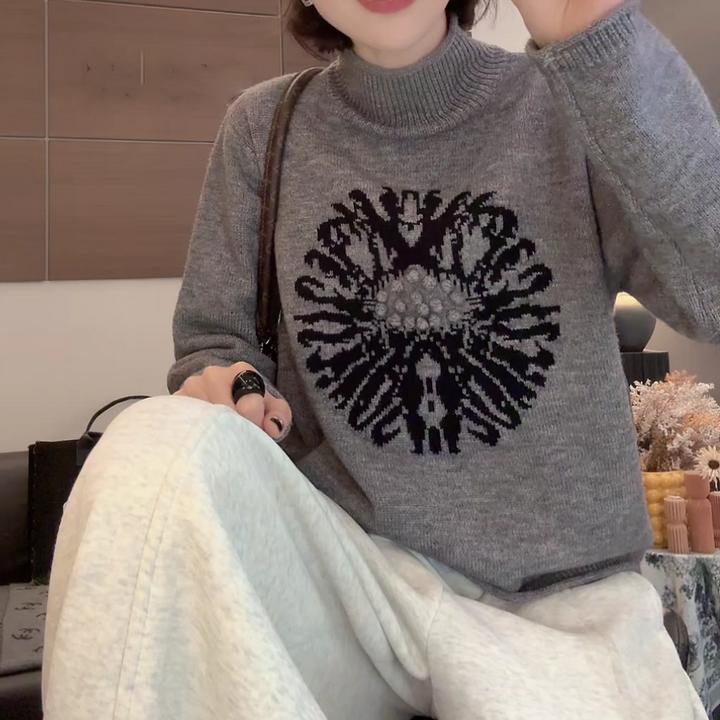 2025秋冬新款上新高领百搭提花时尚长袖套头毛针织衫W1192